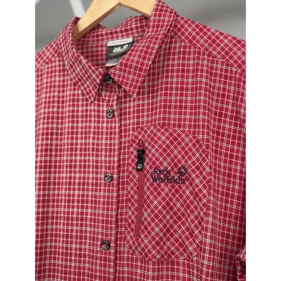 Jack Wolfskin Women’s XL Light Red Check Performance Hiking Outdoor Shirt - Picture 3 of 16